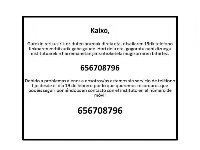 Sin servicio de telefóno fijo en el instituto
